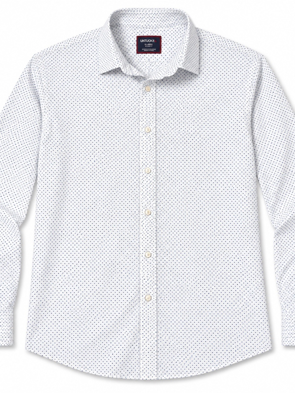 UNTUCKit White Shirt with Navy Microdot Pattern